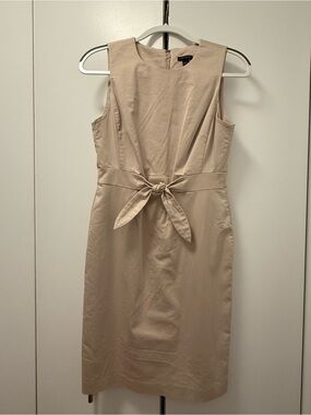 Sleeveless Beige Tie-Waist Sheath Dress